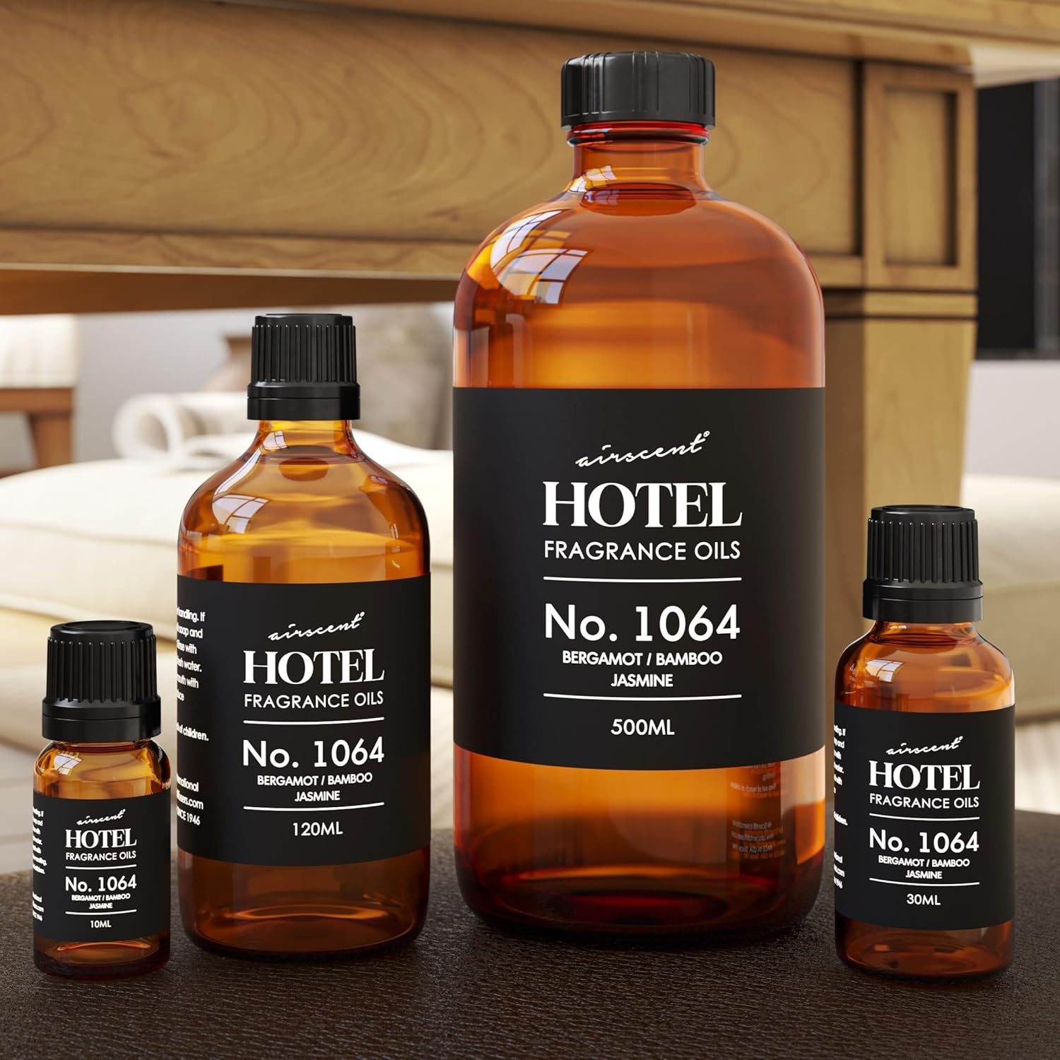 AirScent Hotel Diffuser Oil No. 1064 – Bergamot Bamboo Jasmine – Premium Fragrance Oil for Ultrasonic and Waterless Diffusers and Crafting – 10 mL, 0.34 fl oz Glass Dropper Bottle(0.34 Fl Oz (Pack of 1))