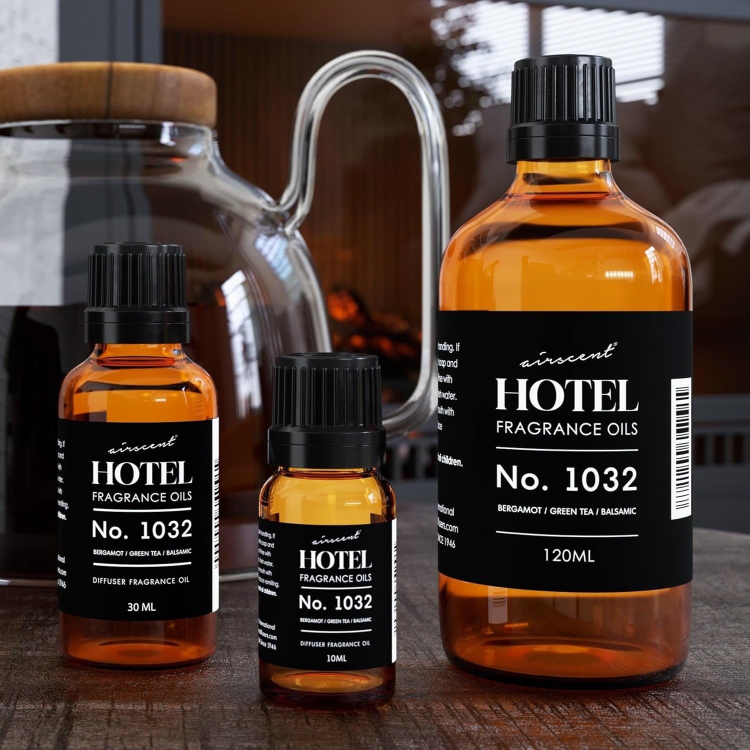 AirScent Hotel Diffuser Oil No. 1032 – Bergamot Green Tea Balsamic Notes – Hotel Scent Dupe – Fragrance Oil for Ultrasonic and Waterless Diffusers and Crafting – 10 mL, 0.34 fl oz Glass Bottle(4 Fl Oz (Pack of 1))