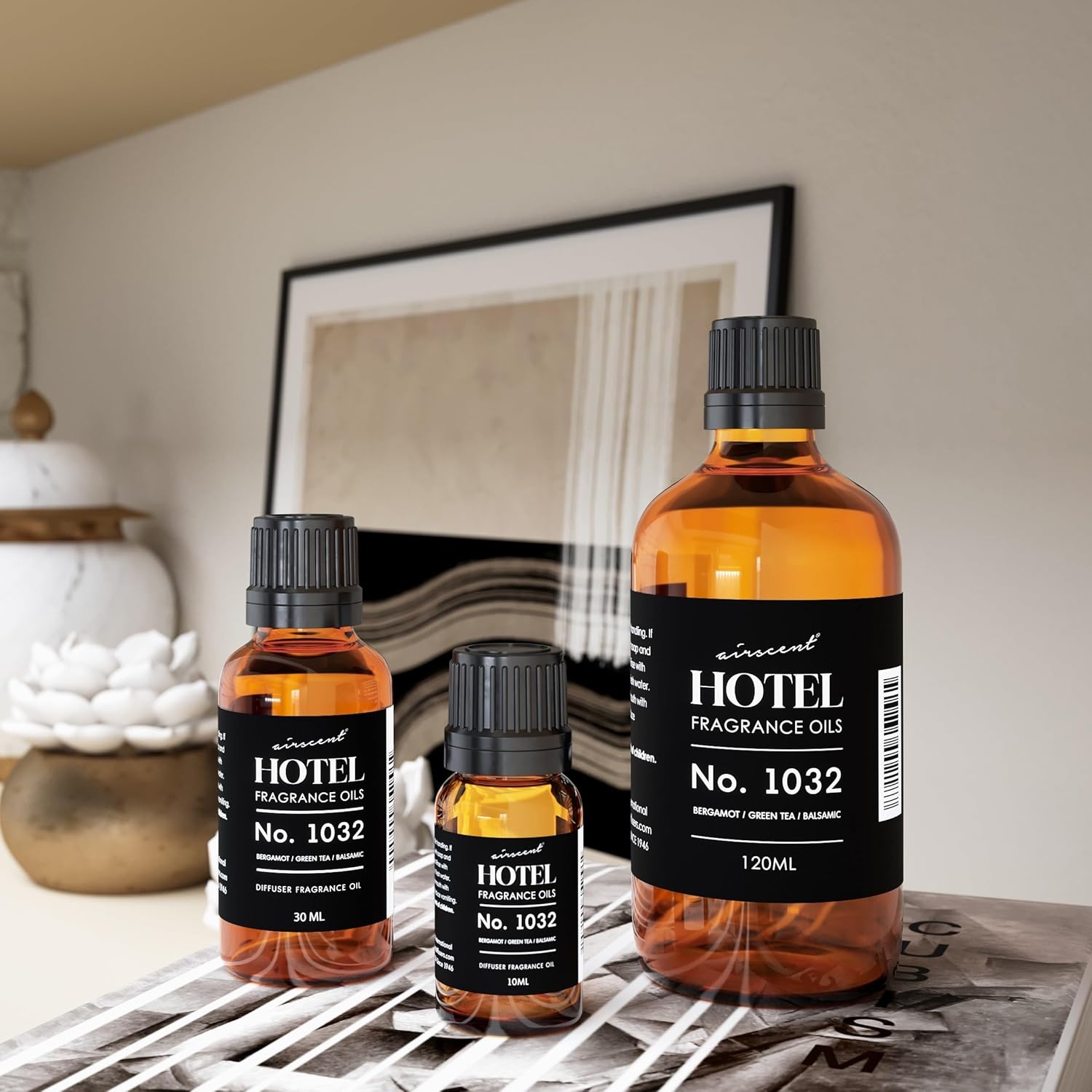 AirScent Hotel Diffuser Oil No. 1032 – Bergamot Green Tea Balsamic Notes – Hotel Scent Dupe – Fragrance Oil for Ultrasonic and Waterless Diffusers and Crafting – 10 mL, 0.34 fl oz Glass Bottle(4 Fl Oz (Pack of 1))