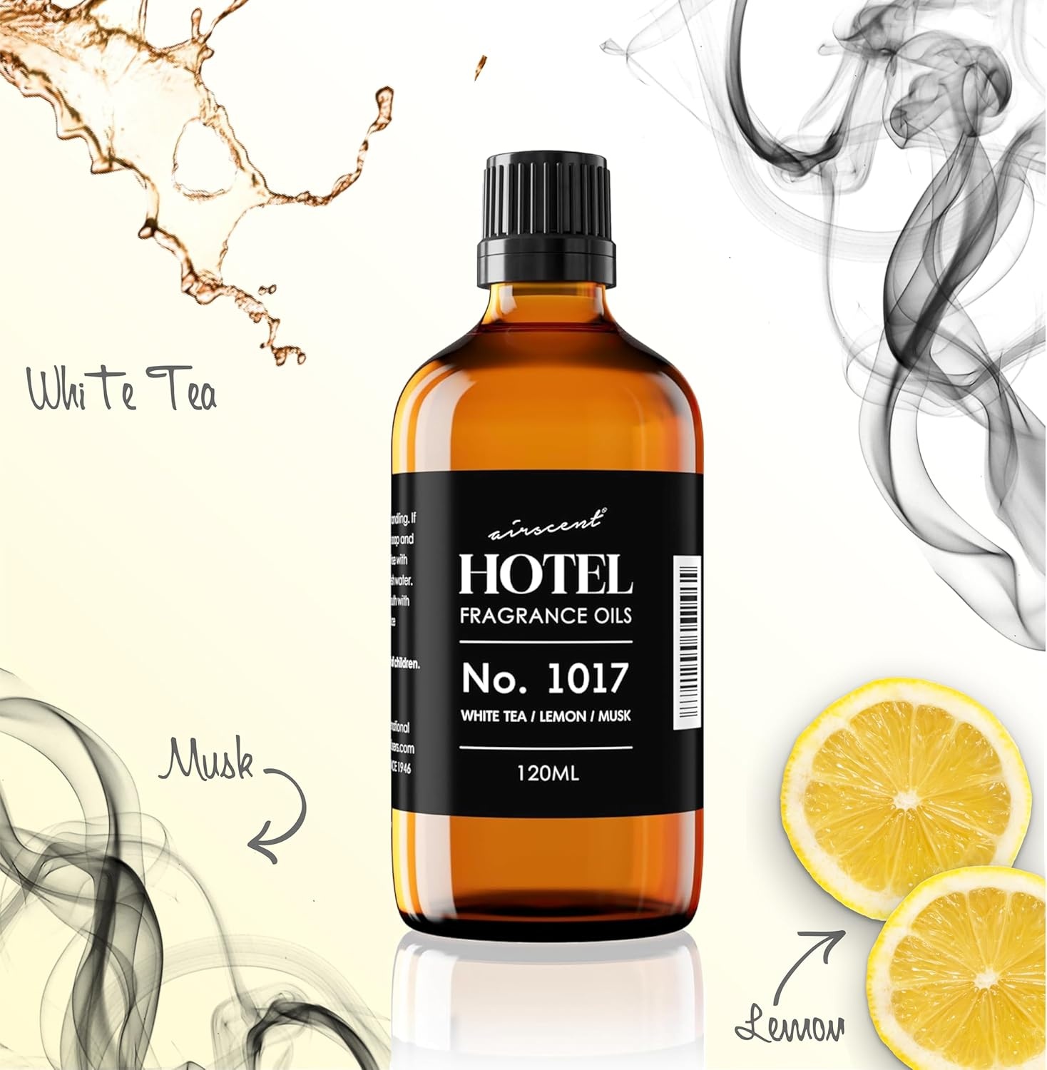 AirScent Hotel Diffuser Oil No. 1017 – White Tea Lemon Cedar Wood – Hotel Scent Dupe – Premium Fragrance Oil for Ultrasonic and Waterless Diffusers and Crafting – 10 mL, 0.34 fl oz Glass Bottle(1 Fl Oz (Pack of 1))