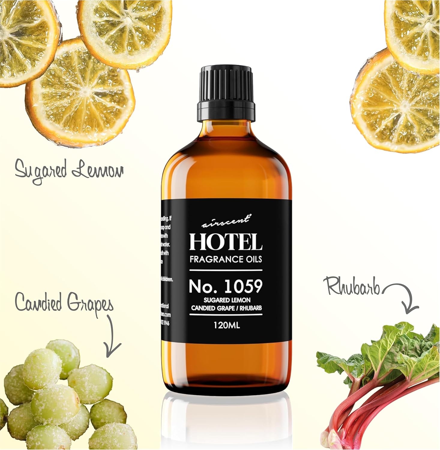 AirScent Hotel Diffuser Oil No. 1059 Inspired by the Hotel Scent Renew – Sugared Lemon Candied Grape Rhubarb – Fragrance Oil for Ultrasonic and Waterless Diffusers and Crafting – 10 mL, 0.34 fl oz(4 Fl Oz (Pack of 1))