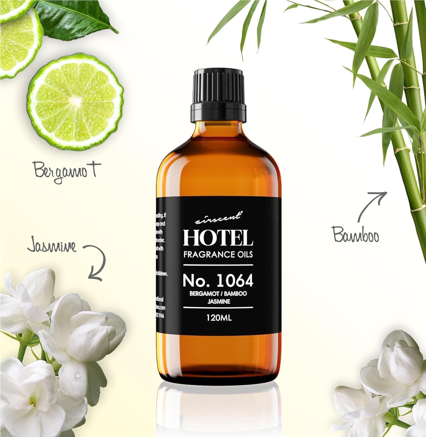 AirScent Hotel Diffuser Oil No. 1064 – Bergamot Bamboo Jasmine – Premium Fragrance Oil for Ultrasonic and Waterless Diffusers and Crafting – 10 mL, 0.34 fl oz Glass Dropper Bottle(16.9 Fl Oz (Pack of 1))