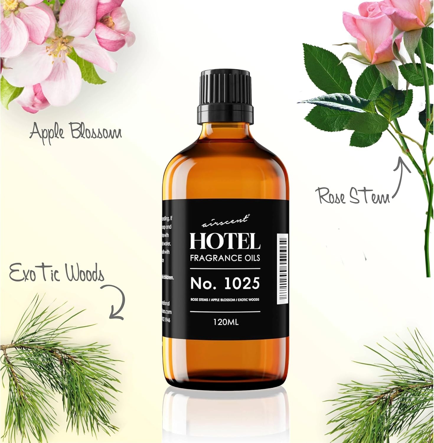 AirScent Hotel Diffuser Oil No. 1025 – Rose Stems Apple Blossom Exotic Woods – Hotel Scent Dupe Premium Fragrance Oil for Ultrasonic and Waterless Diffusers and Crafting – 10 mL, 0.34 fl oz Bottle(16.9 Fl Oz (Pack of 1))