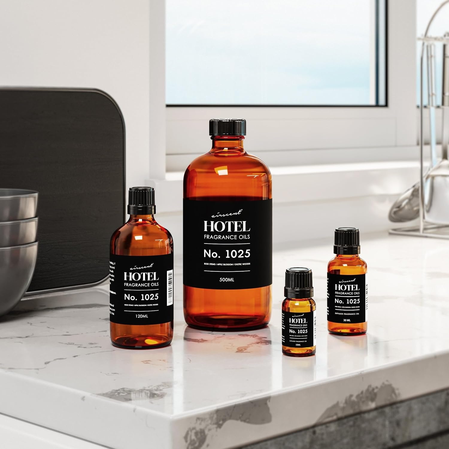 AirScent Hotel Diffuser Oil No. 1025 – Rose Stems Apple Blossom Exotic Woods – Hotel Scent Dupe Premium Fragrance Oil for Ultrasonic and Waterless Diffusers and Crafting – 10 mL, 0.34 fl oz Bottle(16.9 Fl Oz (Pack of 1))
