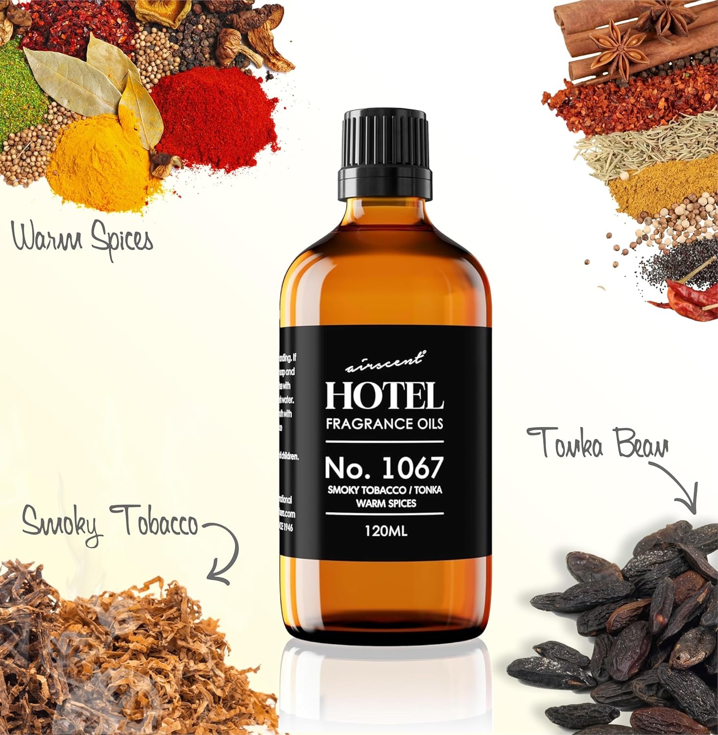 AirScent Hotel Diffuser Oil No. 1067 – Smoky Tobacco, Tonka, Warm Spices – Premium Fragrance Oil for Ultrasonic and Waterless Diffusers and Crafting – 10 mL, 0.34 fl oz Glass Dropper Bottle(0.34 Fl Oz (Pack of 1))