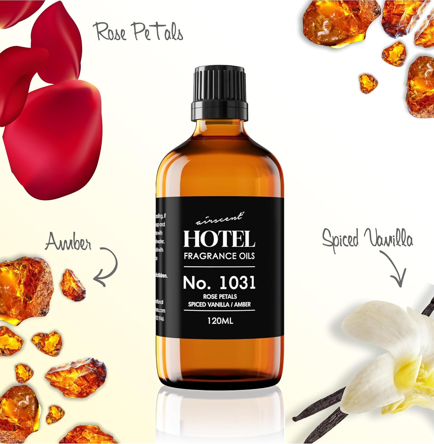 AirScent Hotel Diffuser Oil No. 1031 – Rose Petals Spiced Vanilla Amber – Hotel Scent Dupe – Premium Fragrance Oil for Ultrasonic and Waterless Diffusers and Crafting – 10 mL, 0.34 fl oz Glass Bottle(0.34 Fl Oz (Pack of 1))