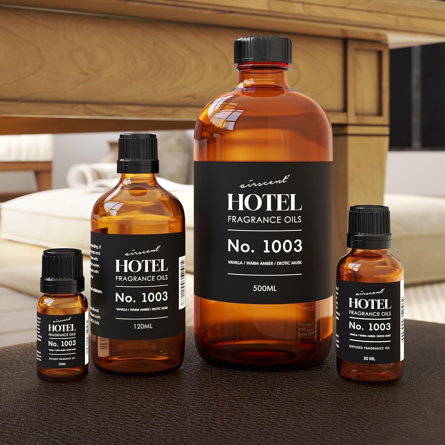 AirScent Hotel Diffuser Oil No. 1003 – Vanilla Warm Amber Musk – 10 mL | Asian Garden Hotel Scent – Premium Fragrance Oil for Ultrasonic and Waterless Diffusers and Crafting – .34 fl oz Bottle(1 Fl Oz (Pack of 1))