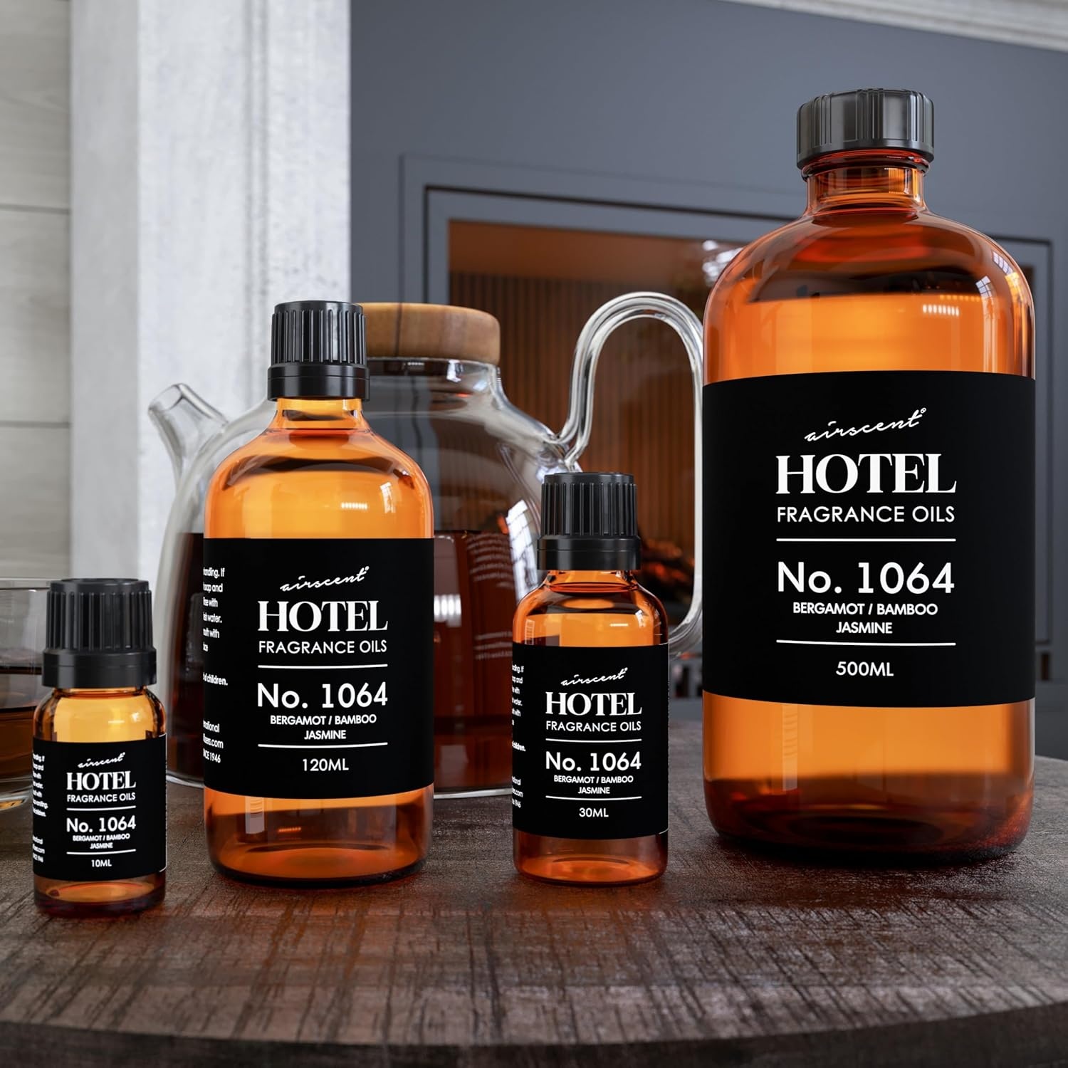 AirScent Hotel Diffuser Oil No. 1064 – Bergamot Bamboo Jasmine – Premium Fragrance Oil for Ultrasonic and Waterless Diffusers and Crafting – 10 mL, 0.34 fl oz Glass Dropper Bottle(4 Fl Oz (Pack of 1))