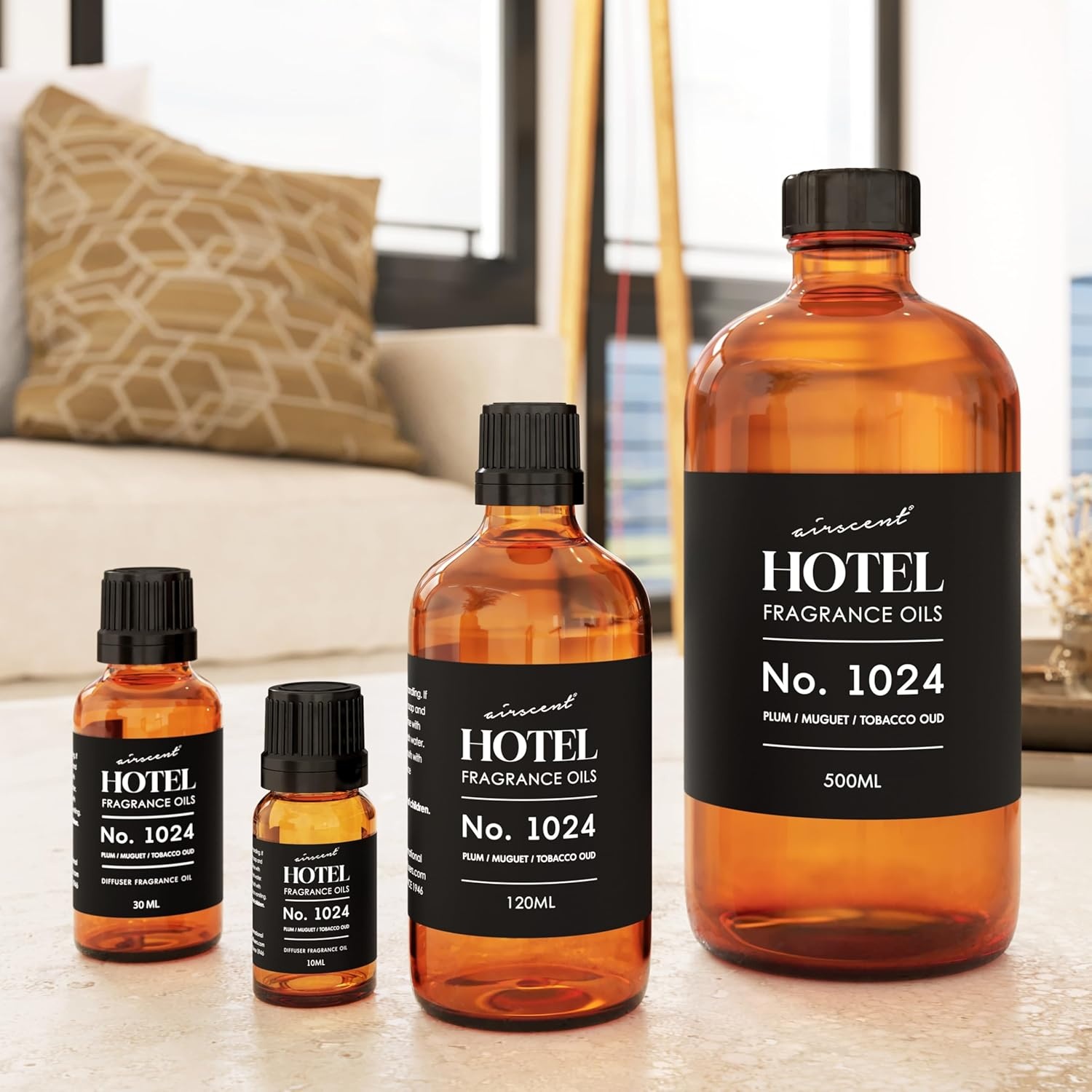 AirScent Hotel Diffuser Oil No. 1024 Inspired by JW M Hotel – Plum Muguet Tobacco Oud – Hotel Scent Dupe – Premium Fragrance Oil for Ultrasonic and Waterless Diffusers and Crafting – 10 ml, 0.34 fl oz(4 Fl Oz (Pack of 1))