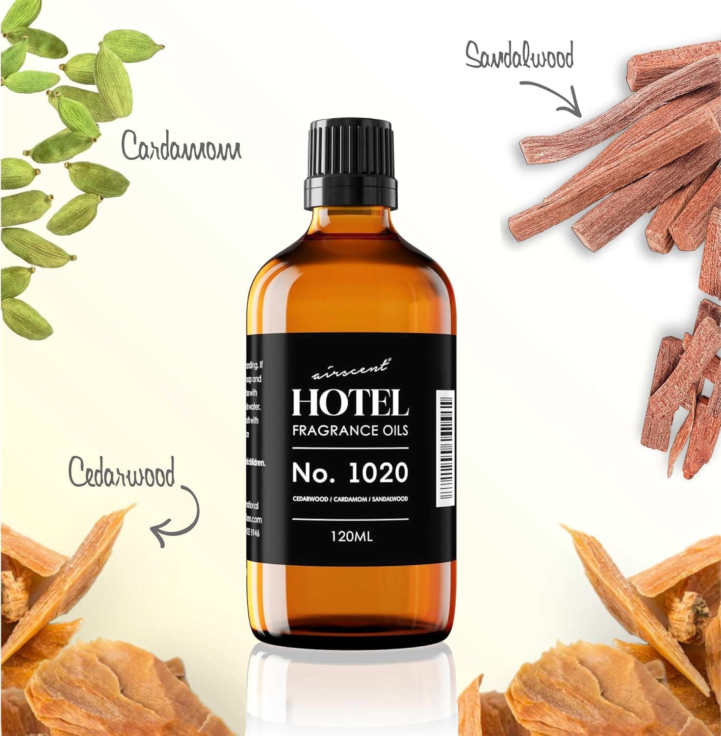 AirScent Hotel Diffuser Oil No. 1020 – Bergamot Cardamom Sandalwood – Hotel Scent Dupe – Premium Fragrance Oil for Ultrasonic and Waterless Diffusers and Crafting – 10 mL, 0.34 fl oz Glass Bottle(4 Fl Oz (Pack of 1))