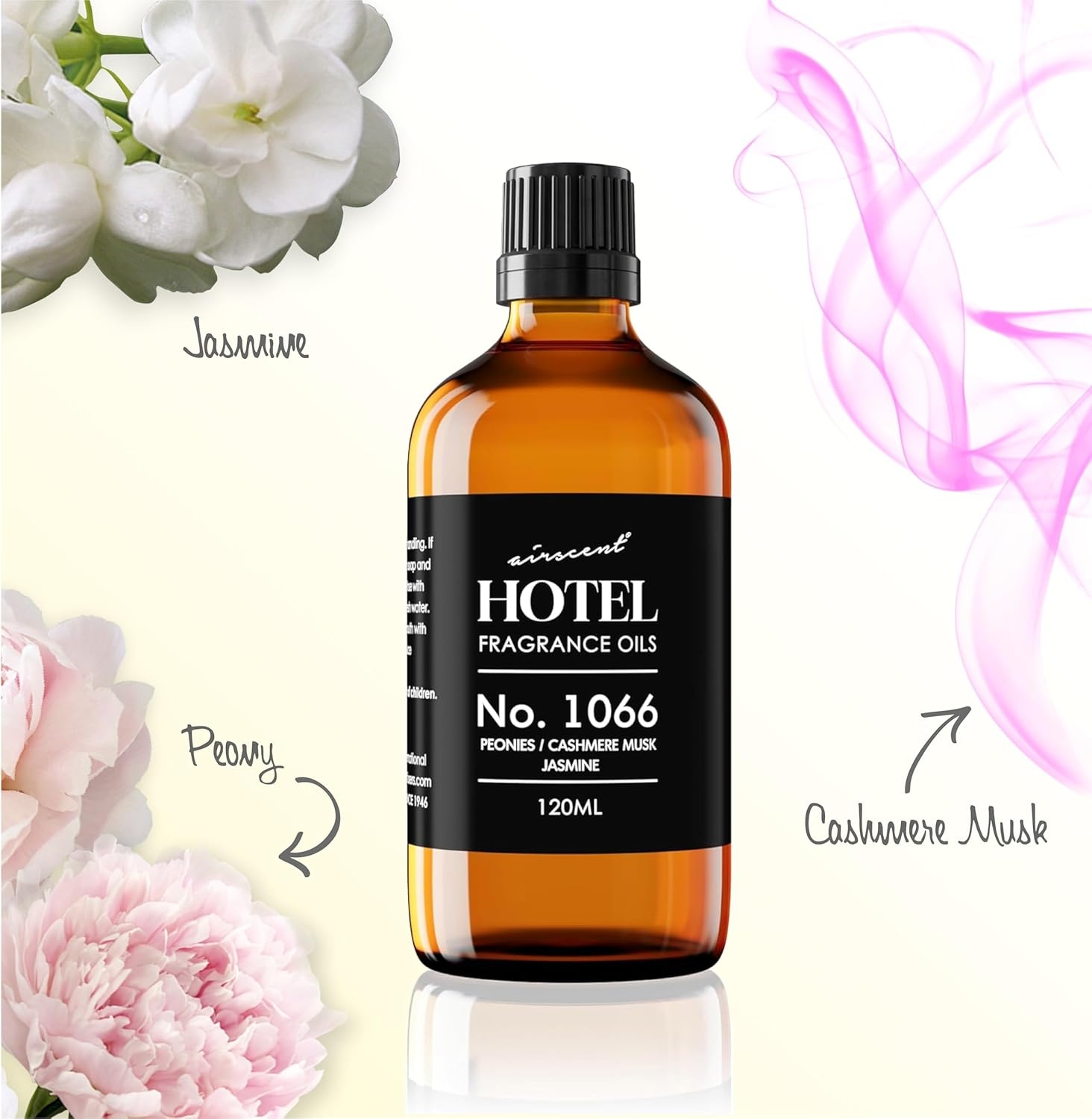 AirScent Hotel Diffuser Oil No. 1066 – Peonies Cashmere Jasmine – 10 mL | Premium Fragrance Oil for Ultrasonic and Waterless Diffusers and Crafting – 0.34 fl oz Glass Dropper Bottle(1 Fl Oz (Pack of 1))