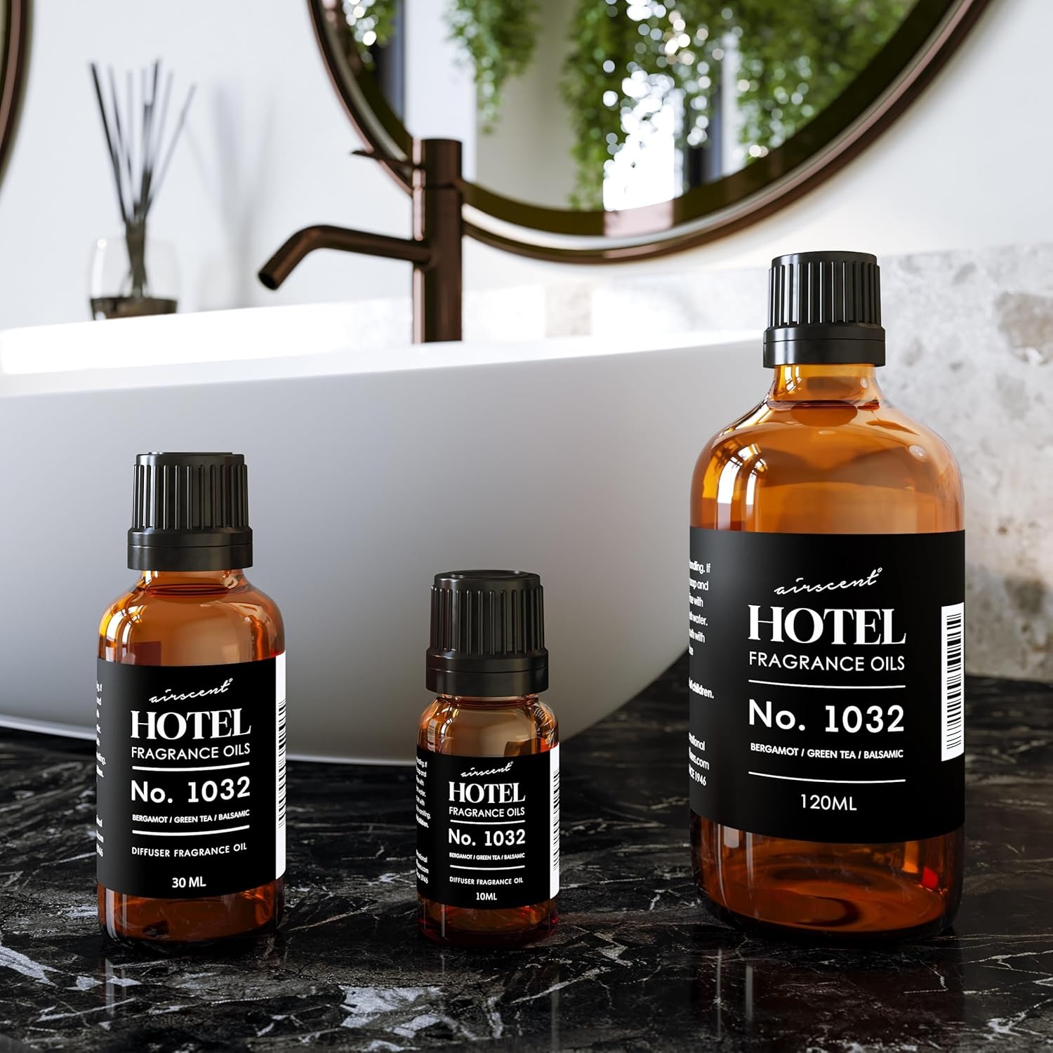AirScent Hotel Diffuser Oil No. 1032 – Bergamot Green Tea Balsamic Notes – Hotel Scent Dupe – Fragrance Oil for Ultrasonic and Waterless Diffusers and Crafting – 10 mL, 0.34 fl oz Glass Bottle(0.34 Fl Oz (Pack of 1))