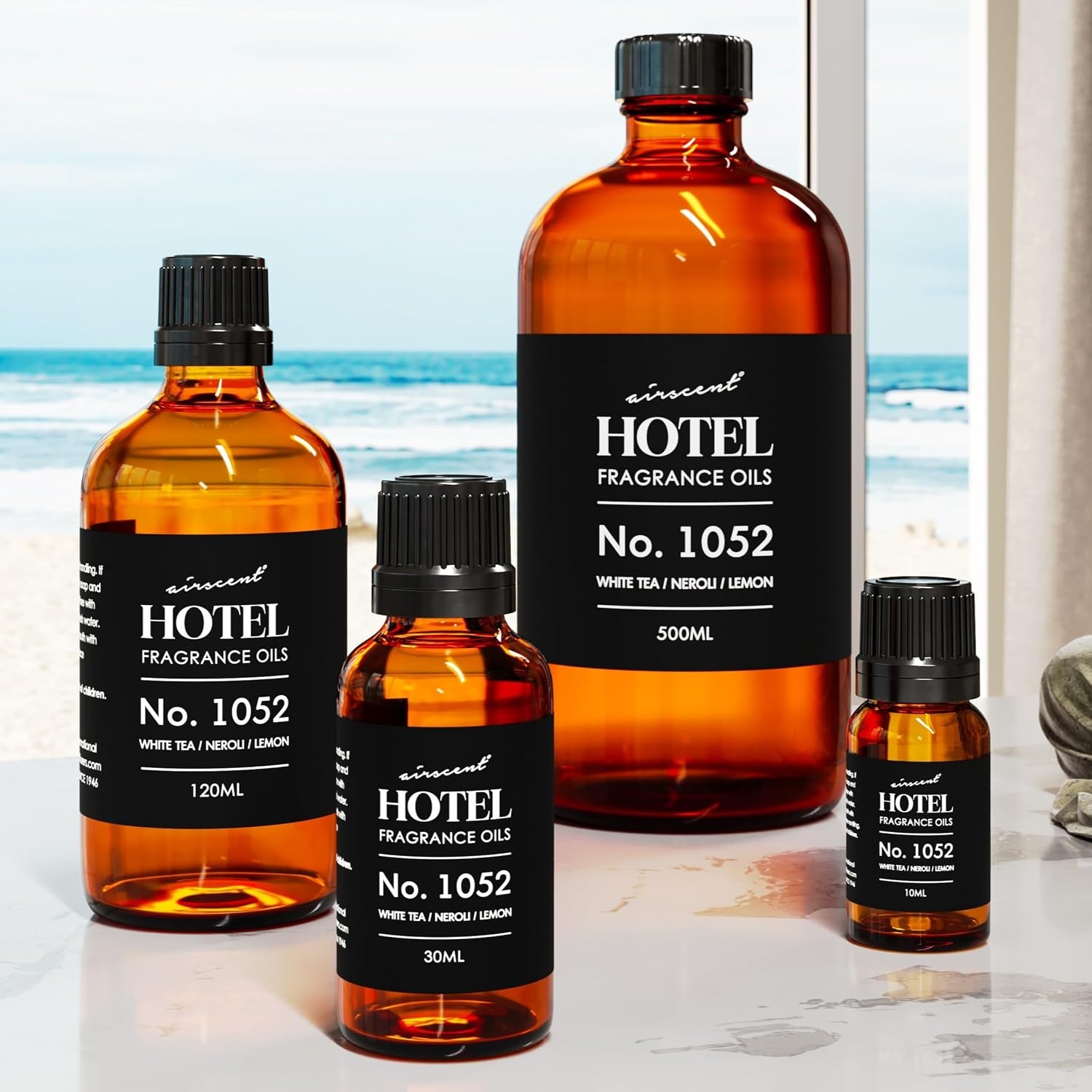 AirScent White Tea Harmony Hotel Diffuser Oil No. 1052 – White Tea Neroli Lemon – Fragrance Oil for Ultrasonic and Waterless Diffusers and Crafting – 10 mL, 0.34 fl oz Glass Bottle(0.34 Fl Oz (Pack of 1))