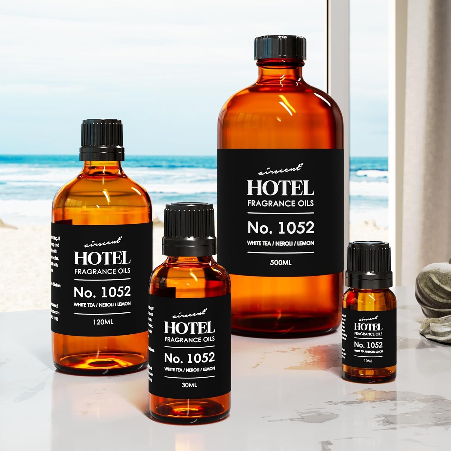 AirScent White Tea Harmony Hotel Diffuser Oil No. 1052 – White Tea Neroli Lemon – Fragrance Oil for Ultrasonic and Waterless Diffusers and Crafting – 10 mL, 0.34 fl oz Glass Bottle(0.34 Fl Oz (Pack of 1))