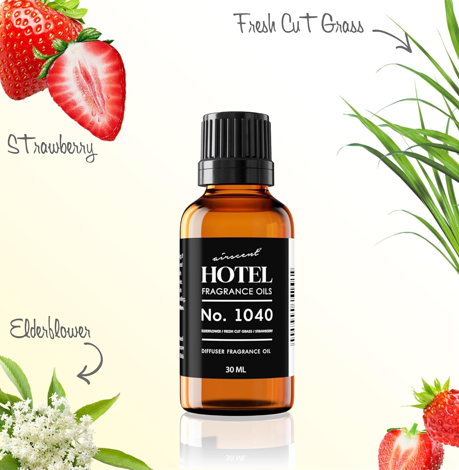 AirScent Central Park Hotel Diffuser Oil No. 1040 – Elderflower Fresh Cut Grass Strawberry – Premium Fragrance Oil for Ultrasonic and Waterless Diffusers and Crafting – 10 mL, 0.34 fl oz Bottle(4 Fl Oz (Pack of 1))