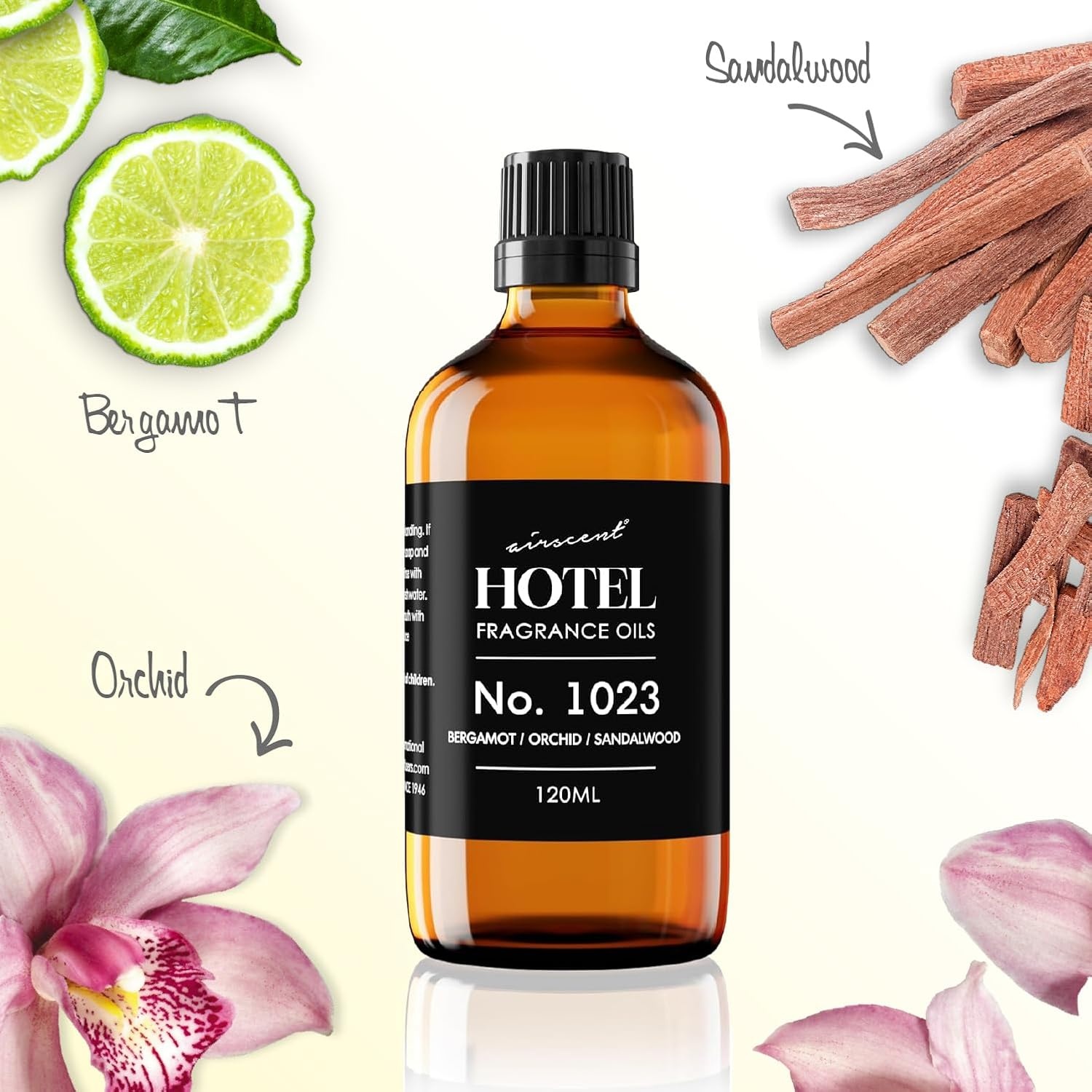 AirScent Hotel Diffuser Oil No. 1023 – Baccarat Hotel Inspired – 10 mL | Bergamot Orchid Sandalwood – Premium Fragrance Oil for Ultrasonic and Waterless Diffusers and Crafting – 0.34 fl oz Bottle(4 Fl Oz (Pack of 1))