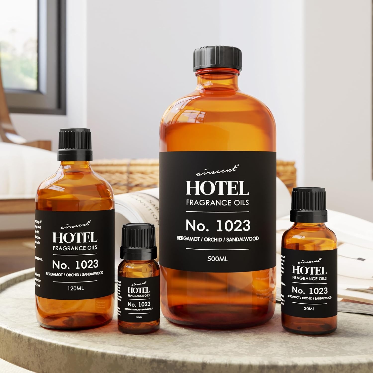AirScent Hotel Diffuser Oil No. 1023 – Baccarat Hotel Inspired – 10 mL | Bergamot Orchid Sandalwood – Premium Fragrance Oil for Ultrasonic and Waterless Diffusers and Crafting – 0.34 fl oz Bottle(4 Fl Oz (Pack of 1))