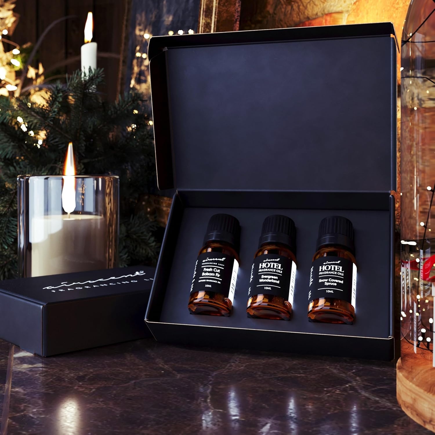 AirScent Christmas Tree Diffuser Oil 3 Pack Gift Set – 10 mL, 0.34 fl oz Fragrance Oil Set – Evergreen Wonderland, Fresh Cut Balsam Fir and Snow Covered Spruce Holiday Pine Scents
