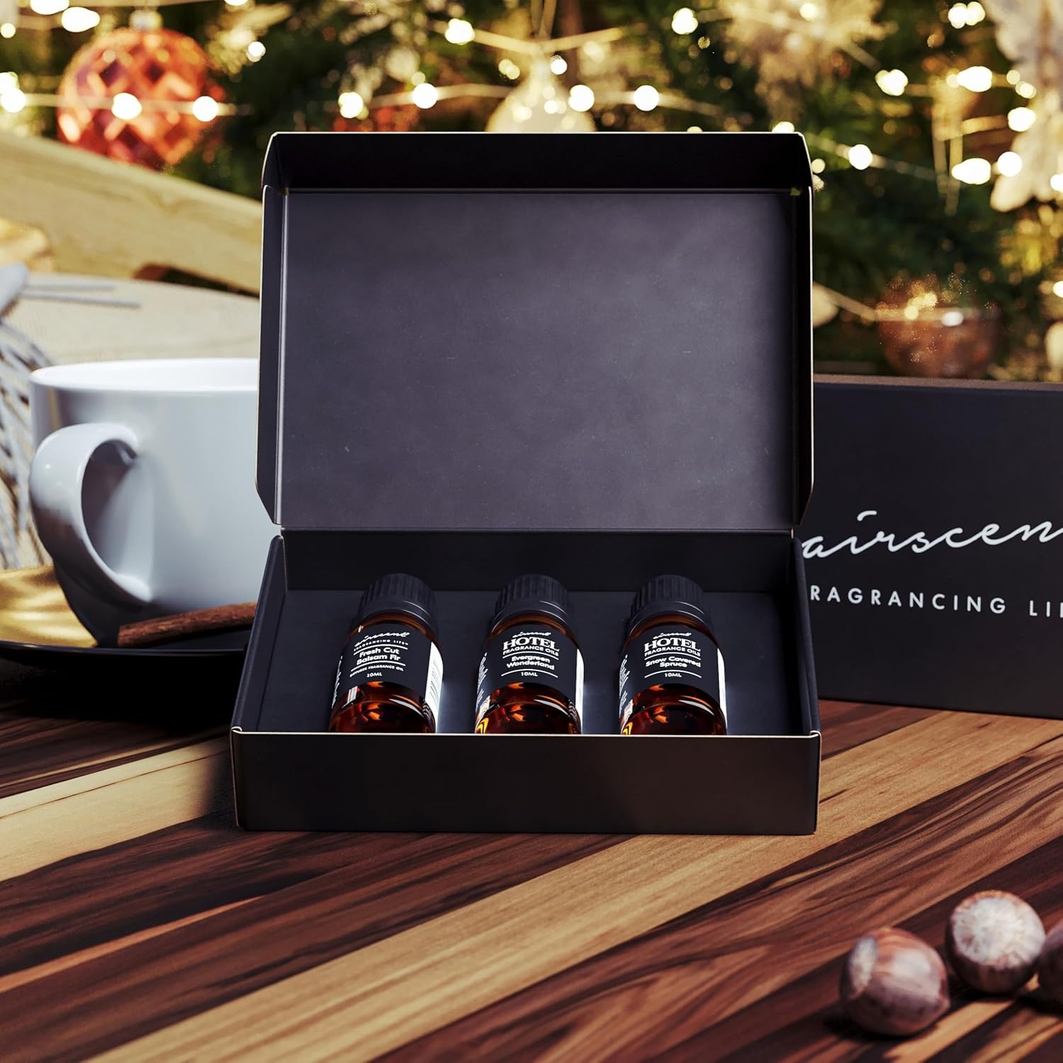 AirScent Christmas Tree Diffuser Oil 3 Pack Gift Set – 10 mL, 0.34 fl oz Fragrance Oil Set – Evergreen Wonderland, Fresh Cut Balsam Fir and Snow Covered Spruce Holiday Pine Scents