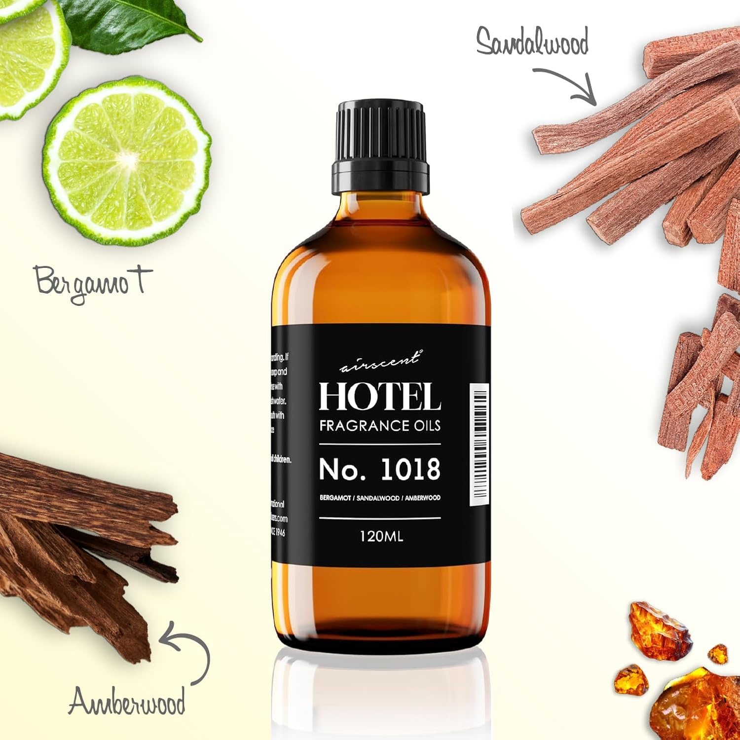 AirScent Hotel Diffuser Oil No. 1018 – Bergamot Sandalwood Amberwood – Hotel Scent Dupe – Premium Fragrance Oil for Ultrasonic and Waterless Diffusers and Crafting – 10 ml, 0.34 fl oz Glass Bottle(1 Fl Oz (Pack of 1))