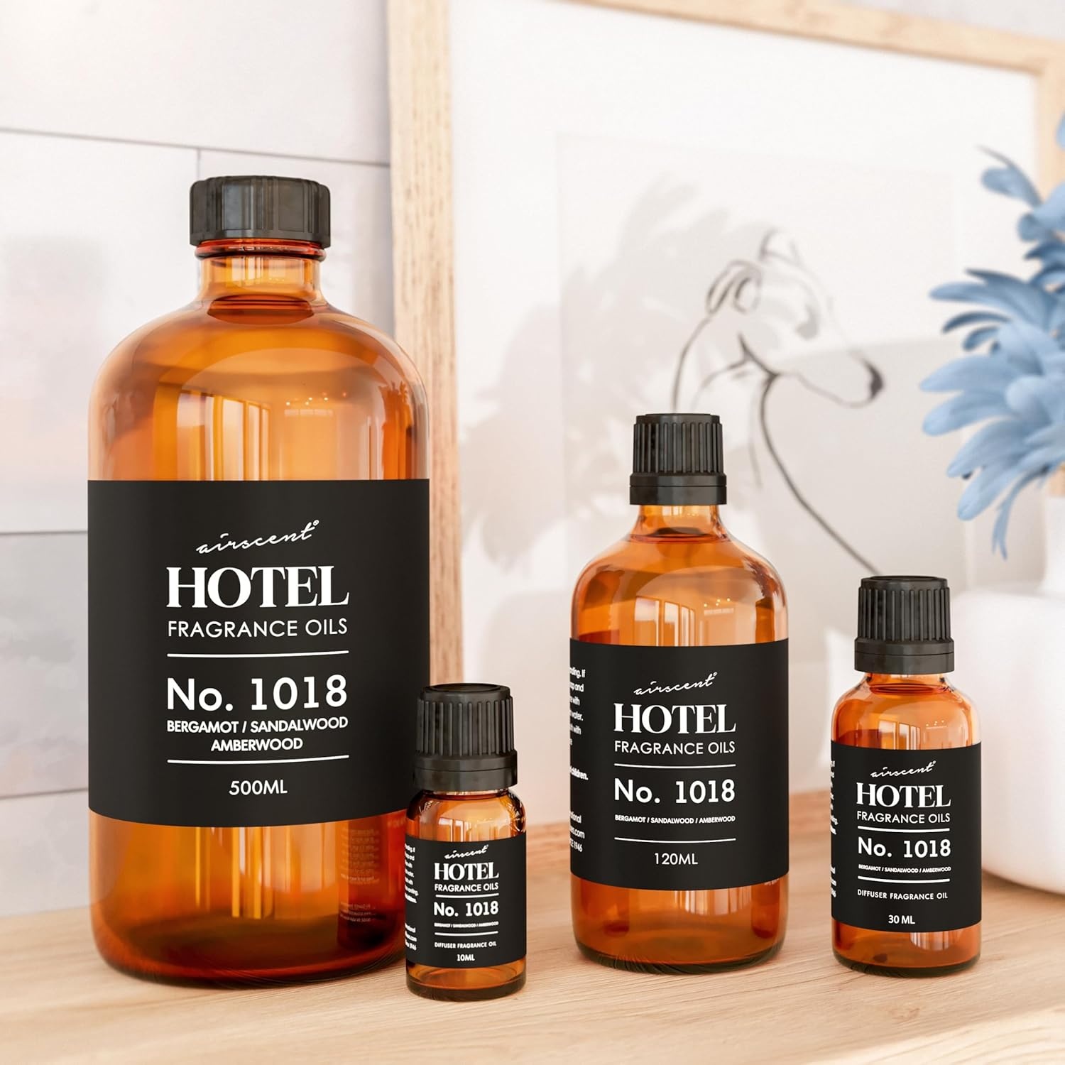 AirScent Hotel Diffuser Oil No. 1018 – Bergamot Sandalwood Amberwood – Hotel Scent Dupe – Premium Fragrance Oil for Ultrasonic and Waterless Diffusers and Crafting – 10 ml, 0.34 fl oz Glass Bottle(1 Fl Oz (Pack of 1))