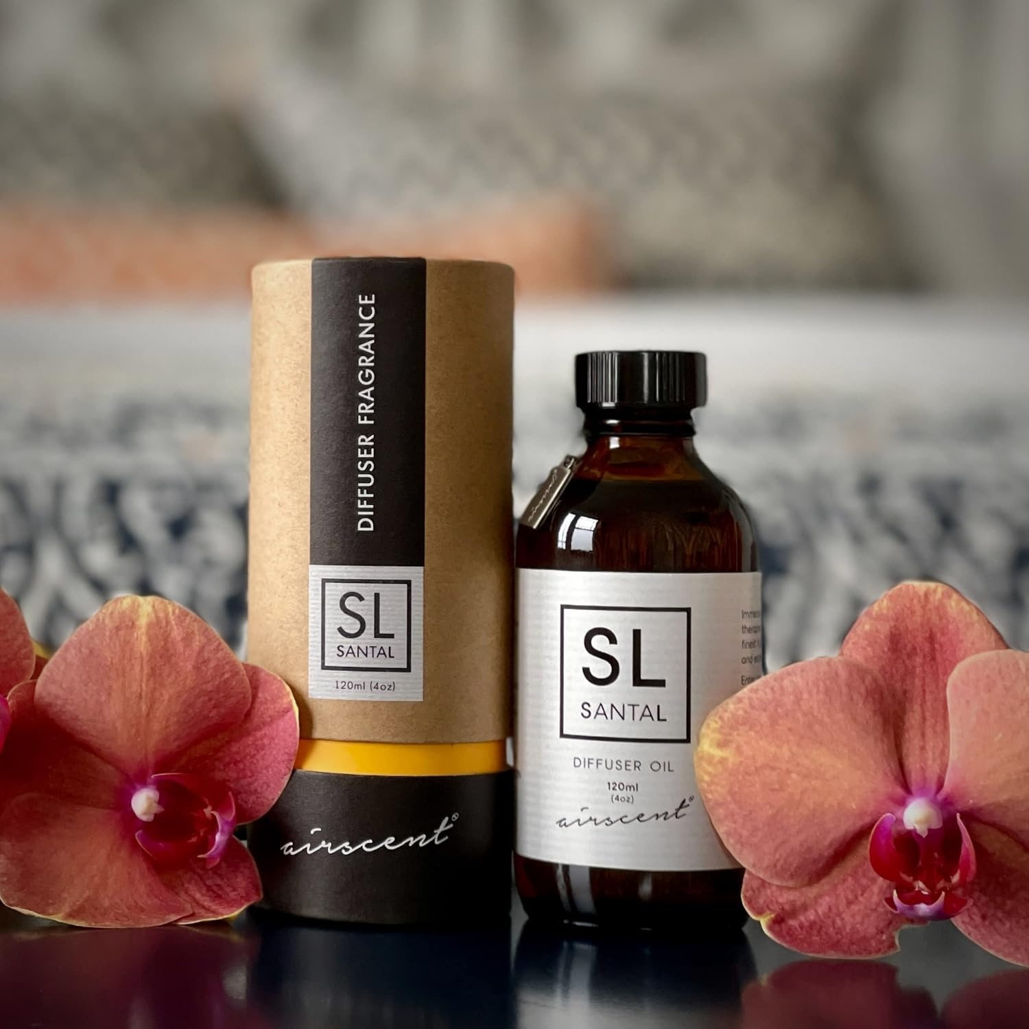 Santal Diffuser Oil – Air-Scent Aroma and Santal Essential Oil Blend – 120 mL, 4 fl oz Fragrance Oil Dropper Bottle for Aromatherapy Diffusers and Humidifiers – Sandalwood Essential Oil Blend