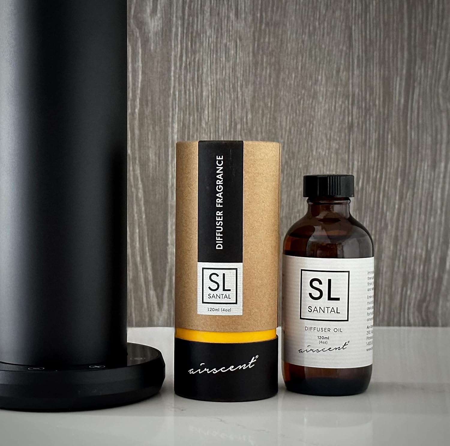 Santal Diffuser Oil – Air-Scent Aroma and Santal Essential Oil Blend – 120 mL, 4 fl oz Fragrance Oil Dropper Bottle for Aromatherapy Diffusers and Humidifiers – Sandalwood Essential Oil Blend