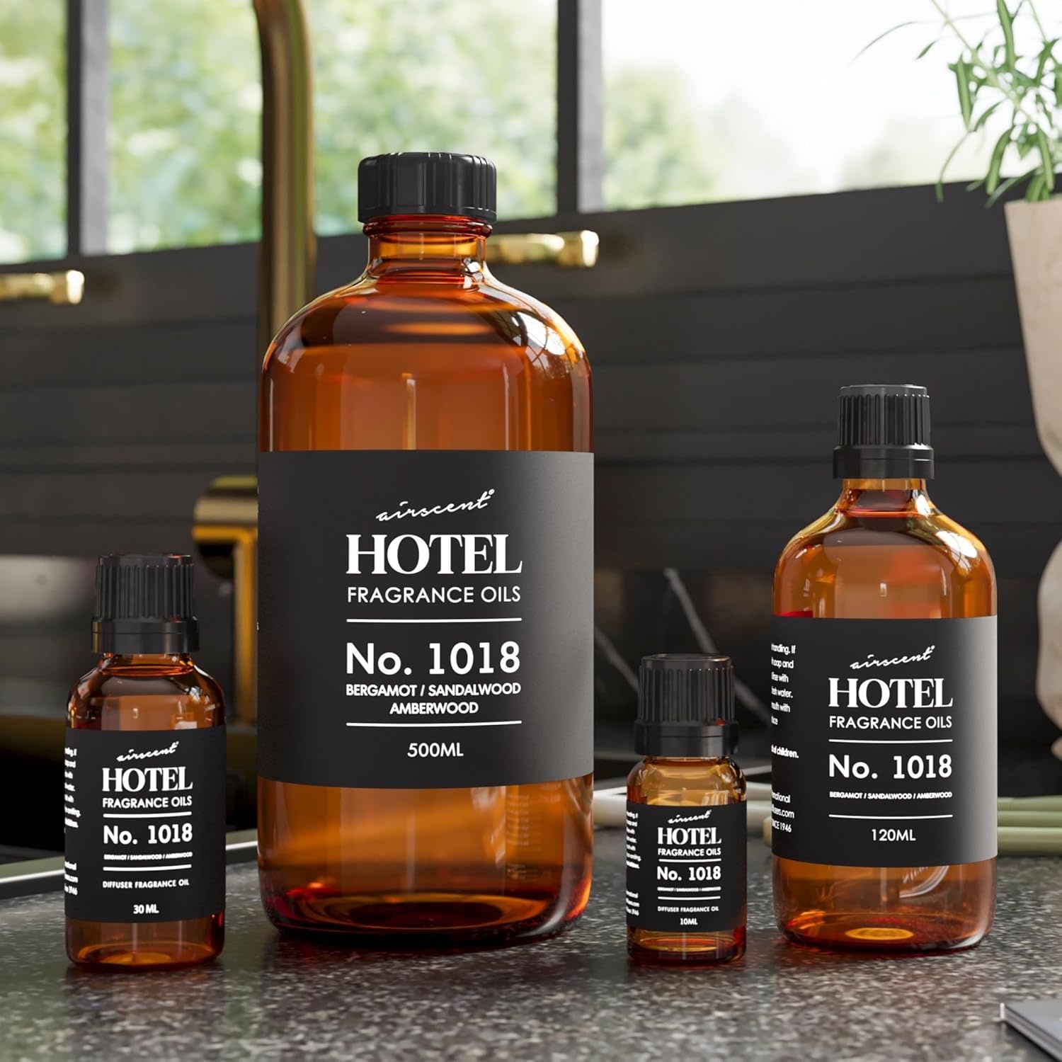 AirScent Hotel Diffuser Oil No. 1018 – Bergamot Sandalwood Amberwood – Hotel Scent Dupe – Premium Fragrance Oil for Ultrasonic and Waterless Diffusers and Crafting – 10 ml, 0.34 fl oz Glass Bottle(16.9 Fl Oz (Pack of 1))