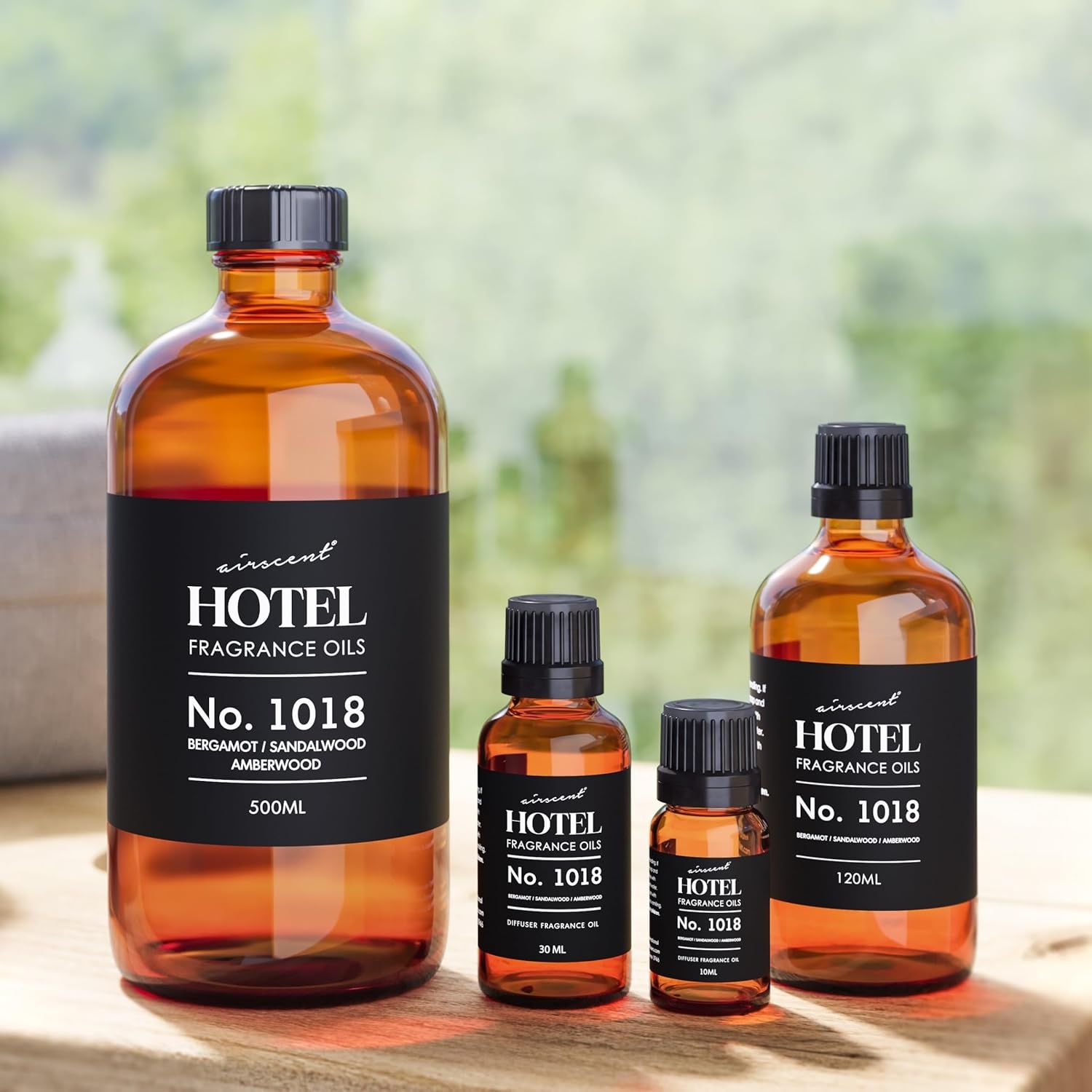 AirScent Hotel Diffuser Oil No. 1018 – Bergamot Sandalwood Amberwood – Hotel Scent Dupe – Premium Fragrance Oil for Ultrasonic and Waterless Diffusers and Crafting – 10 ml, 0.34 fl oz Glass Bottle(16.9 Fl Oz (Pack of 1))