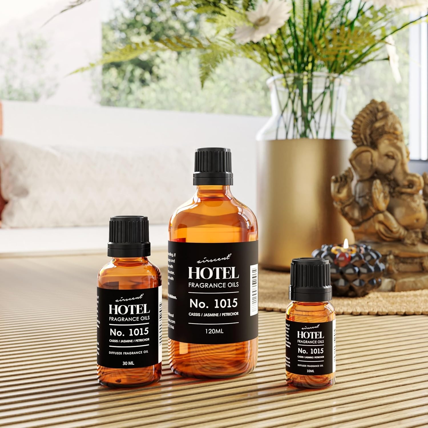AirScent Hotel Diffuser Oil No. 1015 – Cassis Jasmine Petrichor – Premium Fragrance Oil for Ultrasonic and Waterless Diffusers and Crafting – 10 mL, 0.34 fl oz Glass Dropper Blottle(Cassis  Jasmine & Petrichor)