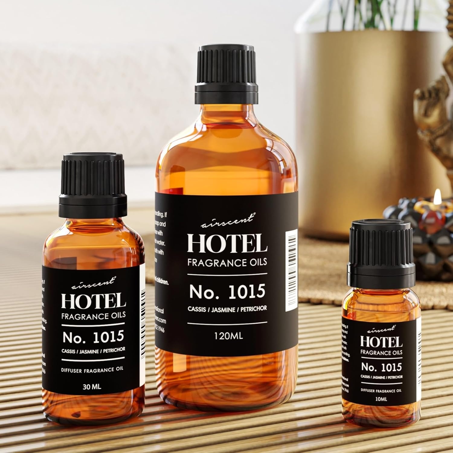 AirScent Hotel Diffuser Oil No. 1015 – Cassis Jasmine Petrichor – Premium Fragrance Oil for Ultrasonic and Waterless Diffusers and Crafting – 10 mL, 0.34 fl oz Glass Dropper Blottle(Cassis  Jasmine & Petrichor)
