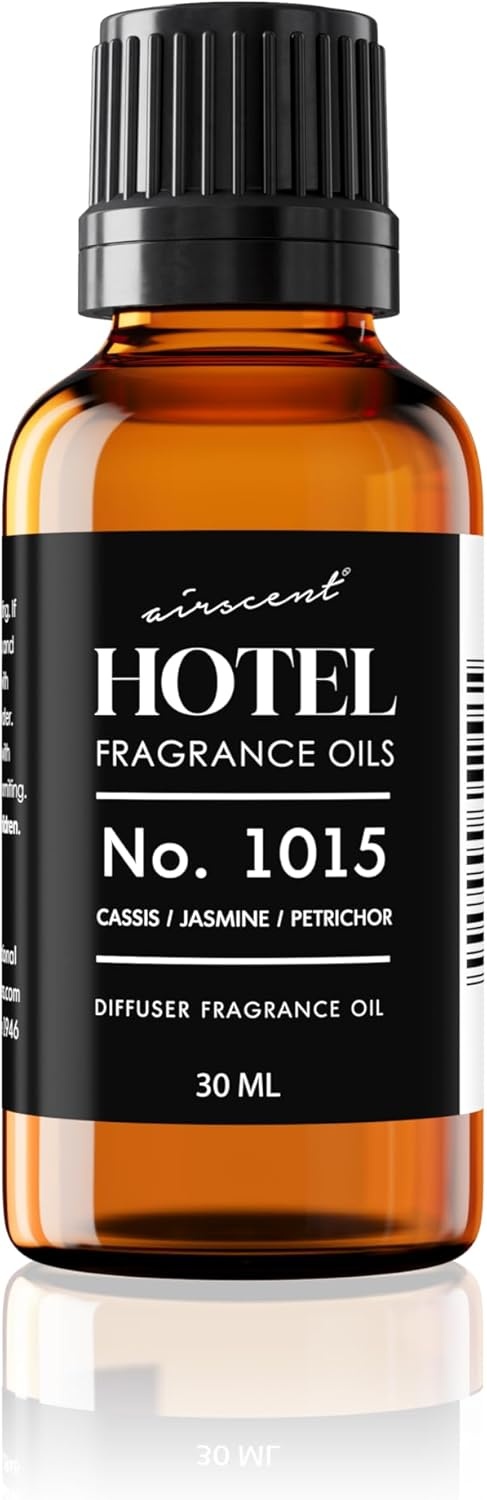 AirScent Hotel Diffuser Oil No. 1015 – Cassis Jasmine Petrichor – Premium Fragrance Oil for Ultrasonic and Waterless Diffusers and Crafting – 10 mL, 0.34 fl oz Glass Dropper Blottle(Cassis  Jasmine & Petrichor)