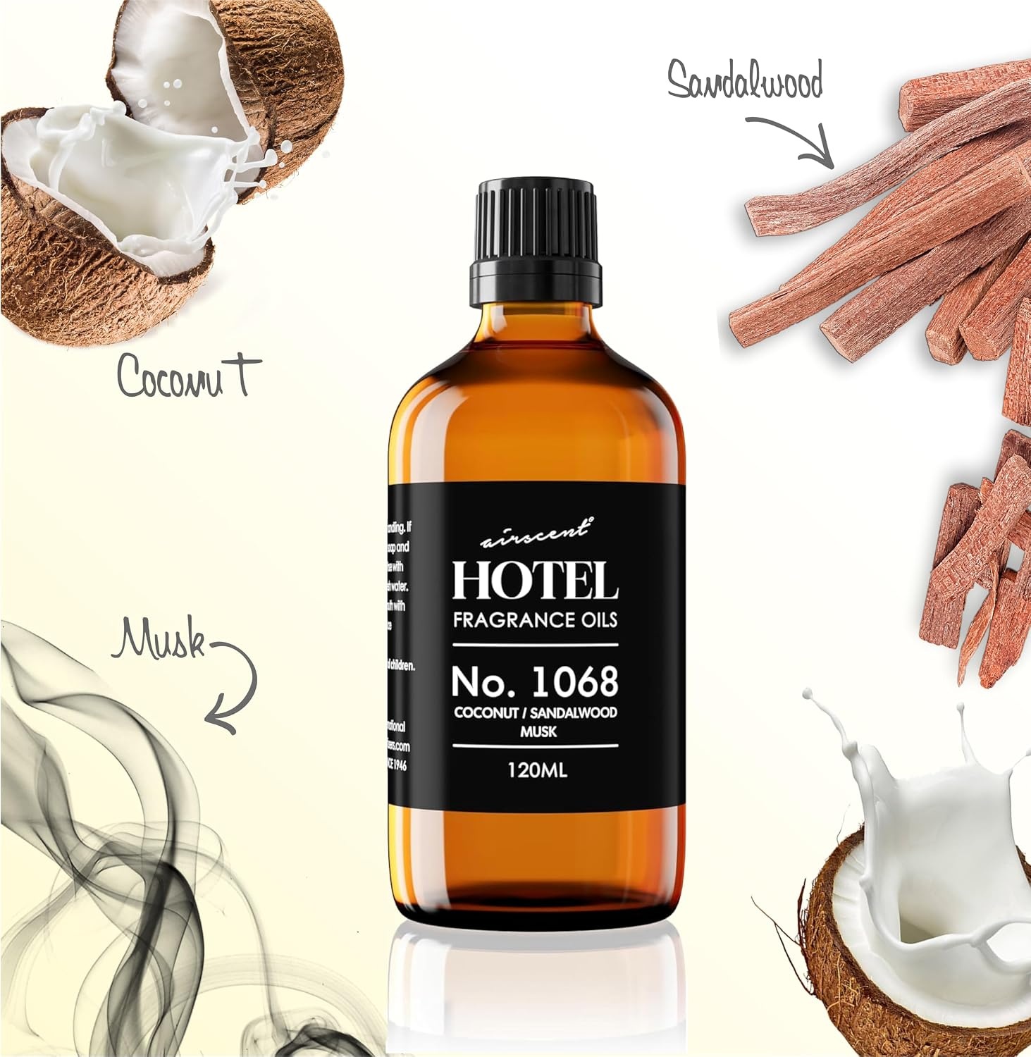 AirScent Hotel Diffuser Oil No. 1068 – Coconut Pina Colada Sandalwood – Premium Fragrance Oil for Ultrasonic and Waterless Diffusers and Crafting – 10 mL, 0.34 fl oz Glass Dropper Bottle(16.9 Fl Oz (Pack of 1))