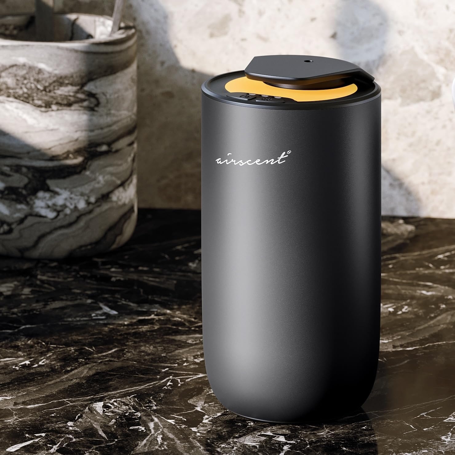 The AirScent Mini Waterless Diffuser for for Homes, Offices, Spas and Hotels – Titanium Black Finish – Fragrance Oil Aromatherapy Diffuser for Aesthetic Scenting -15 mL Capacity – Night Light Feature(Titanium Black)