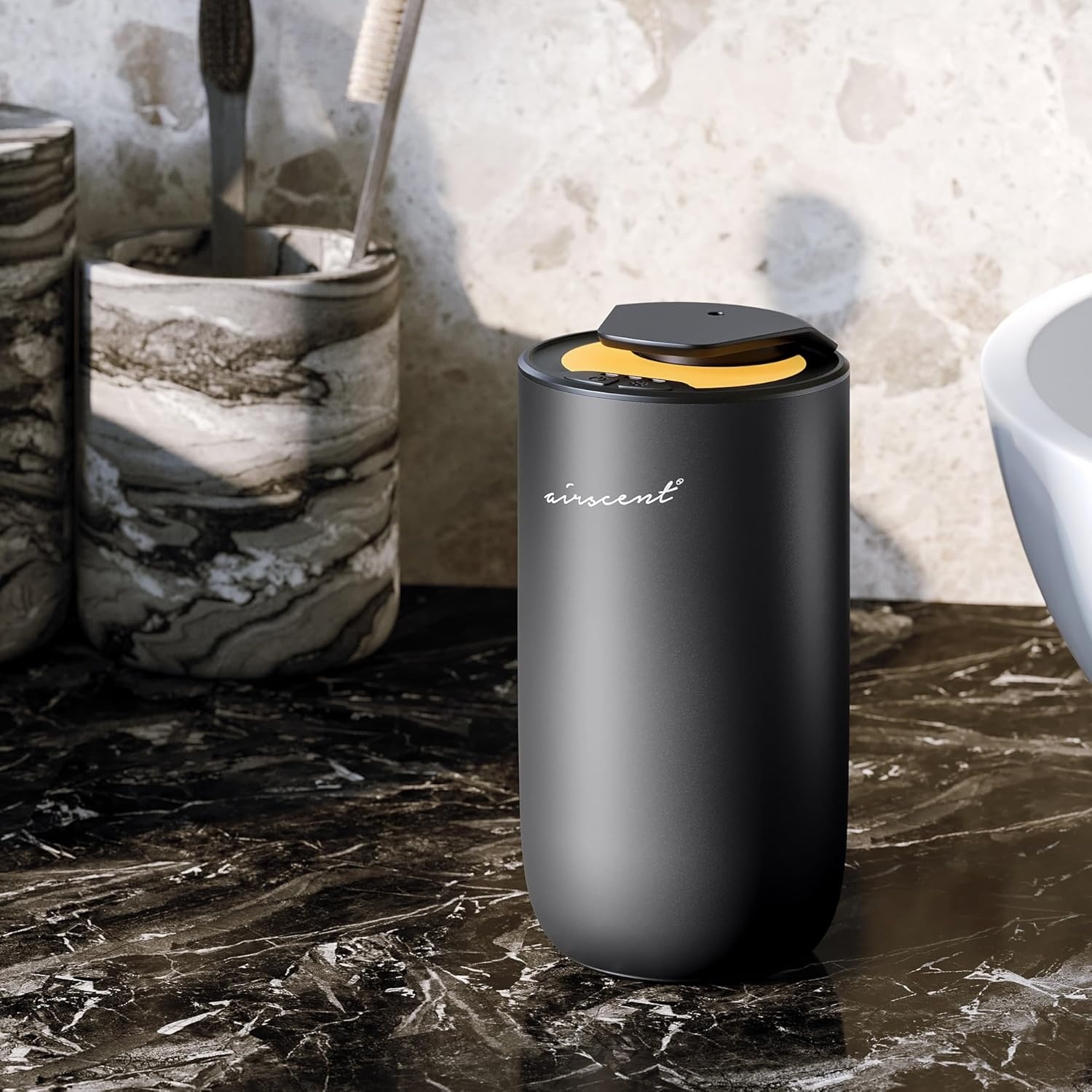 The AirScent Mini Waterless Diffuser for for Homes, Offices, Spas and Hotels – Titanium Black Finish – Fragrance Oil Aromatherapy Diffuser for Aesthetic Scenting -15 mL Capacity – Night Light Feature(Titanium Black)