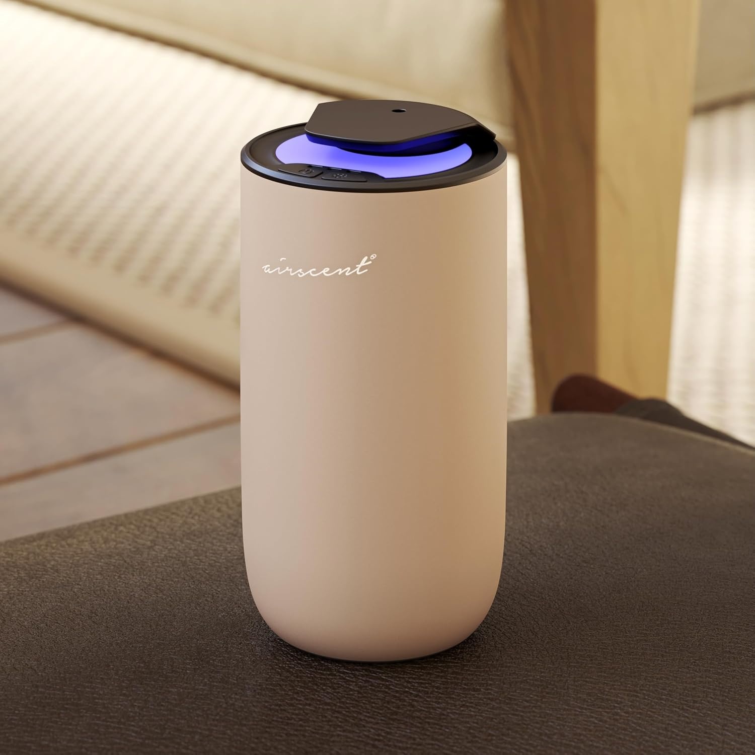 The AirScent Mini Waterless Diffuser for for Homes, Offices, Spas and Hotels – Titanium Black Finish – Fragrance Oil Aromatherapy Diffuser for Aesthetic Scenting -15 mL Capacity – Night Light Feature(Gold)